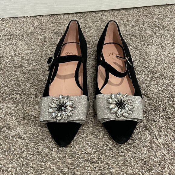 NWOT J. Crew Velvet Marina Mary Jane with Jewels Flats Sparkly Soles Size 6 - Picture 1 of 6
